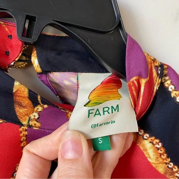 Farm Rio Shiny Chita Mini Dress Black Combo S - Picture 4 of 9